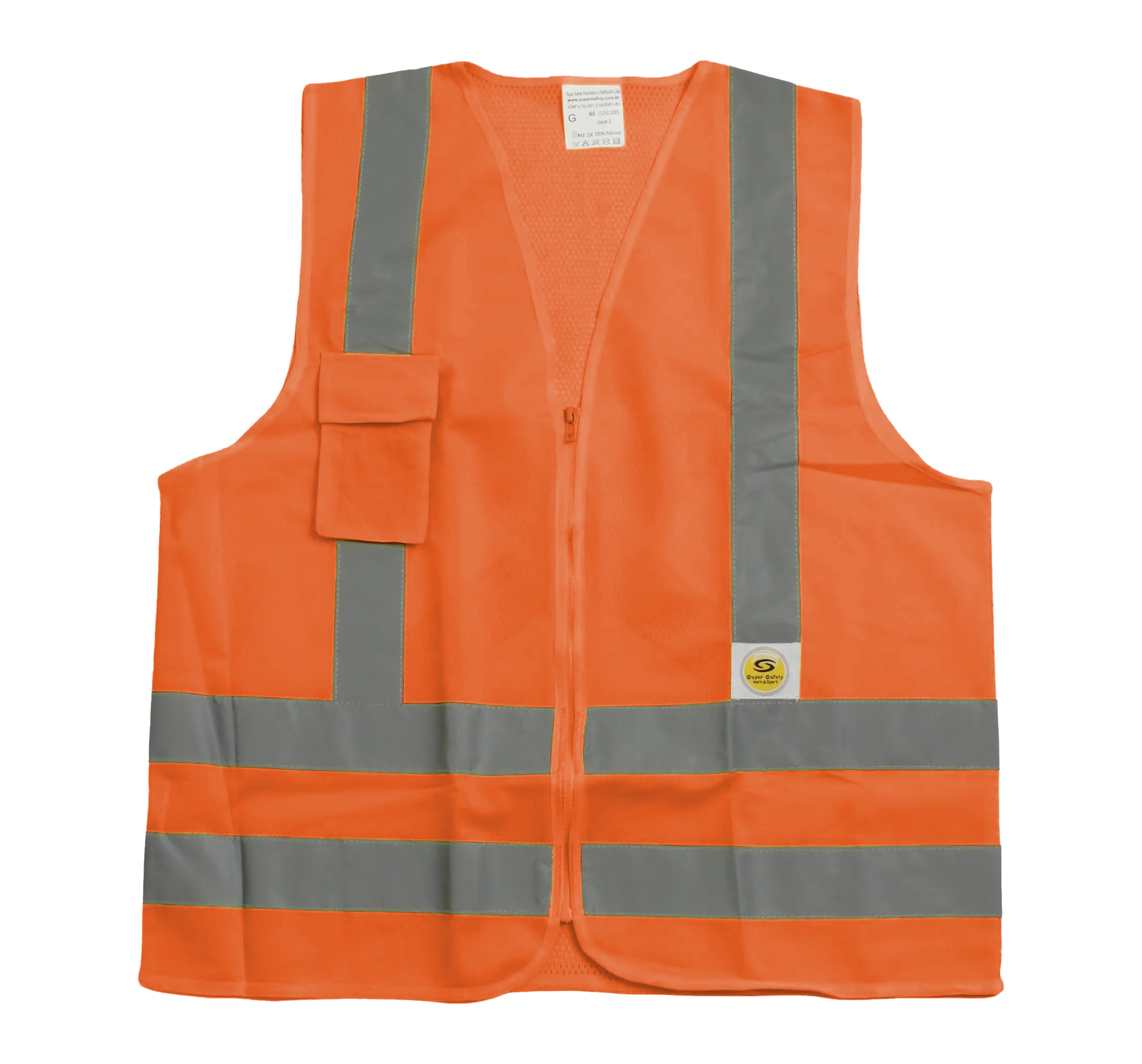 COLETE SINALIZADOR JALECO REFLETIVO 1 BOLSO LARANJA SUPER SAFETY