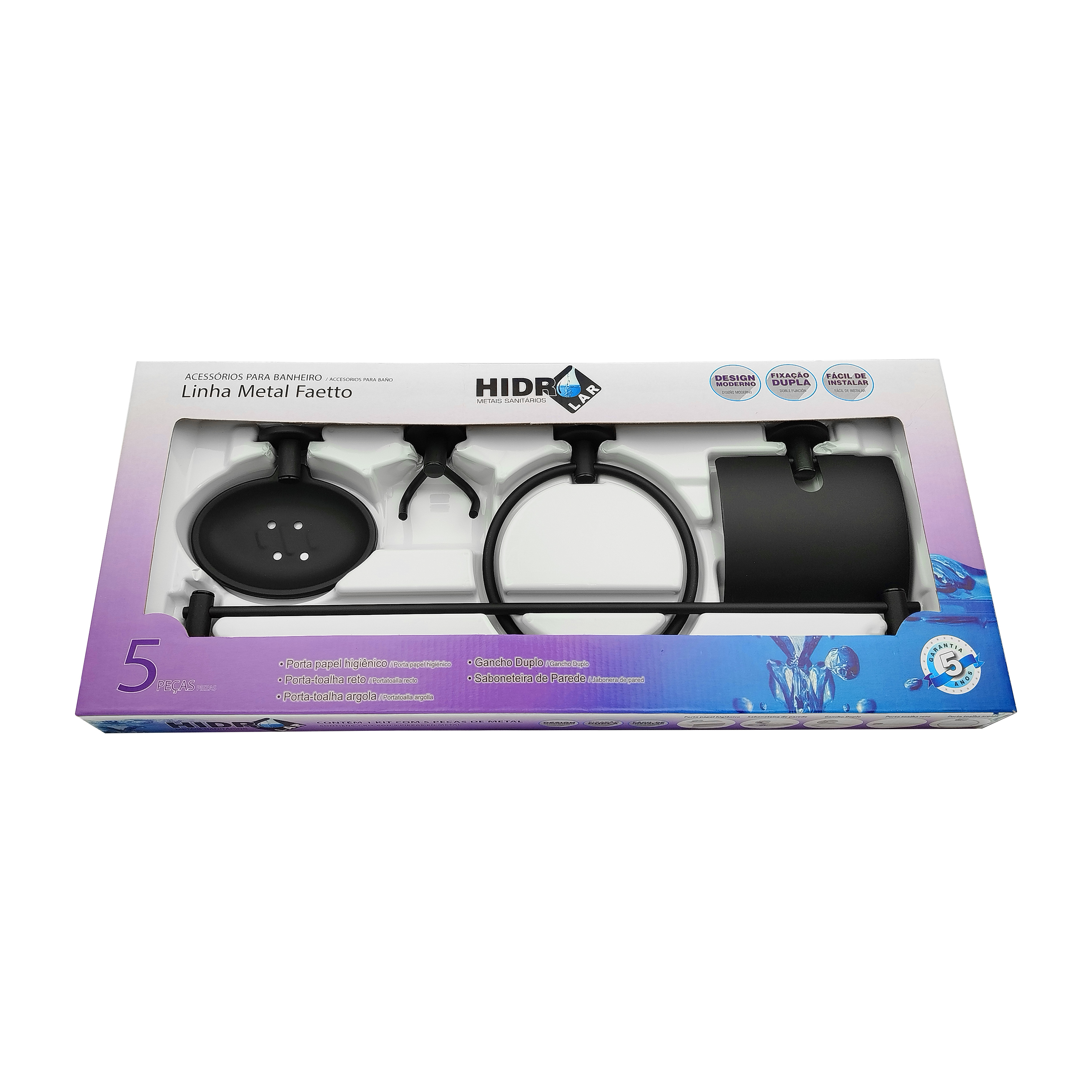 ACESSORIOS PARA WC HIDROLAR KIT COM 5PECAS PRETO