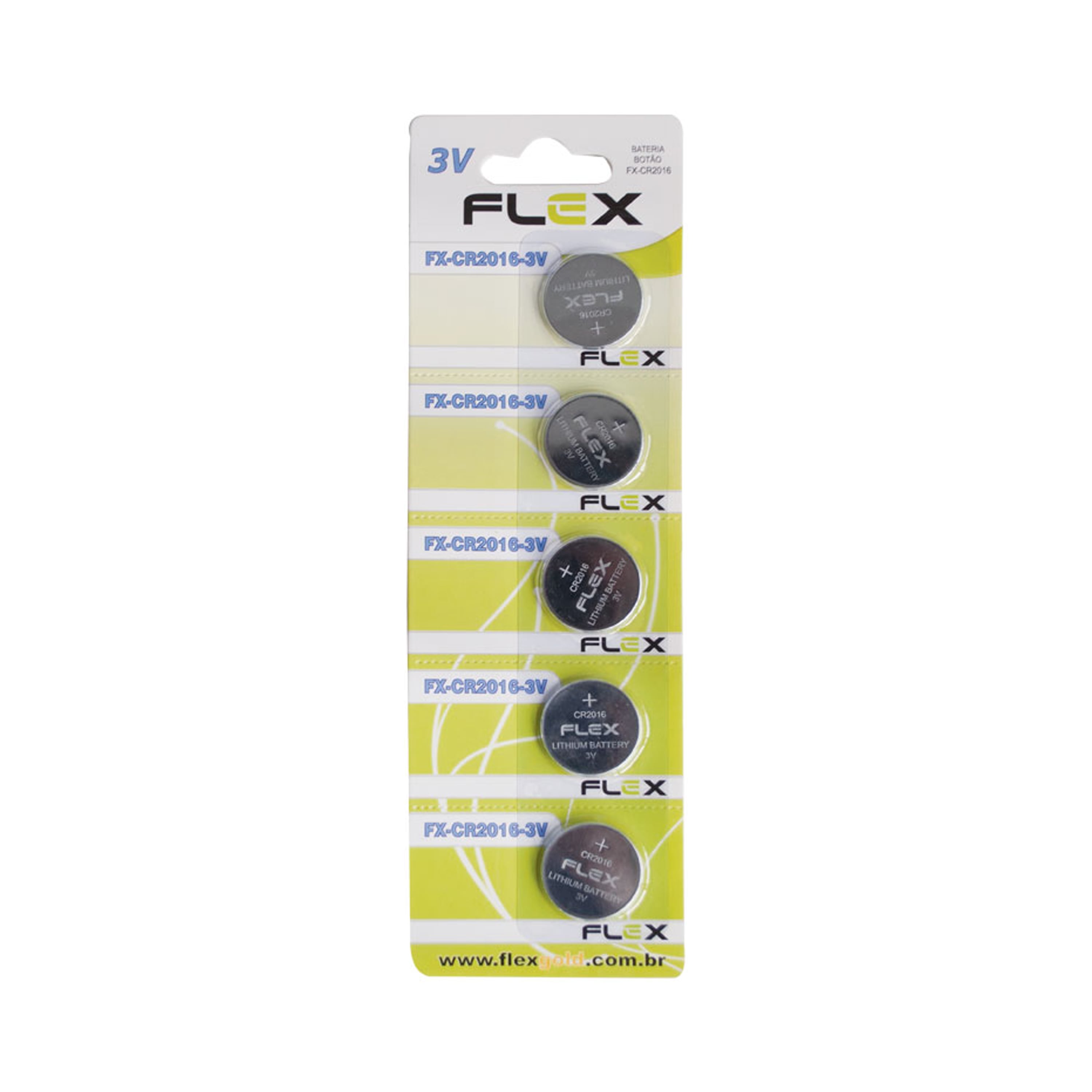 PILHA BATERIA PASTILHA FLEXGOLD 3V 2016 5PCS